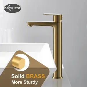 High Rise Basin Mixer Taps, BATHWEST Tall Bathroom Sink Taps Modern Monobloc Single Handle Brass