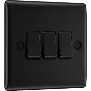 BG Nexus Metal 20A Triple Wall Light Switch, 2 Way, Matt Black