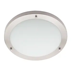 Litecraft Mari Satin Nickel 18w Large LED Flush Bathroom Ceiling Light