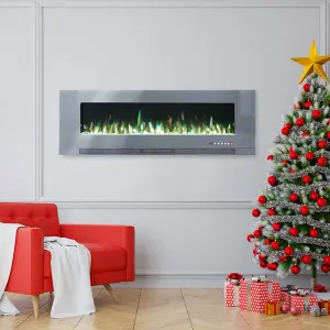 Grey Electric Fire Fireplace Wall Mounted or Inset 12 Flame Colors Remote Control with Freestanding Legs 50 Inch