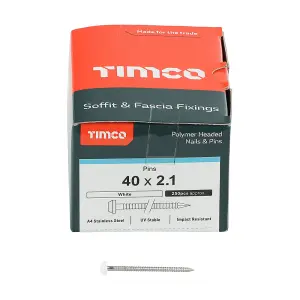 Timco - Polymer Headed Pins - A4 Stainless Steel - White (Size 40mm - 250 Pieces)