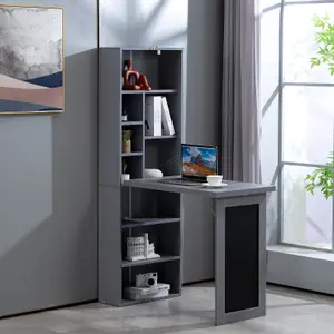 WestWood Grey Pull-Down Desk Storage Shelf Convertible Computer Work Table Office Study