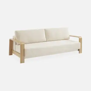 sweeek. 3-seater sofa bed in white boucle with wooden armrests Eden White 224x108x85 cm