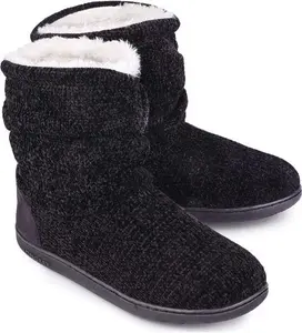 Longbay Ladies' Chenille Knit Warm Boots Slippers Soft Plush Fleece Booties Slipper Memory Foam Women Bootee Slippers House Shoes