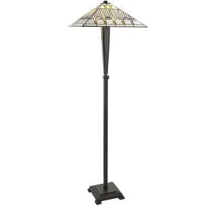 1.7m Tiffany Floor Lamp Dark Bronze & Stained Glass Shade Free Standing i00024