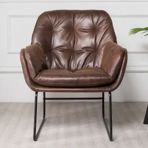 Brown PU Leather Occasional Armchair Relaxing Chair with Metallic Legs