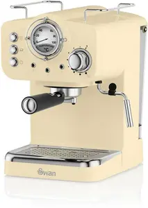 Swan Retro Espresso Coffee Machine With Milk Frother, Steam Pressure Control,Detachable Water Tank Swan Colour: Cream