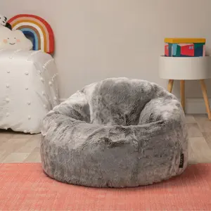 Icon Kids Faux Fur Fluffy Bean Bag Chair Arctic Wolf Grey