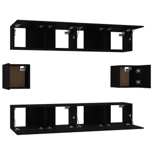 Berkfield 6 Piece TV Cabinet Set Black Engineered Wood