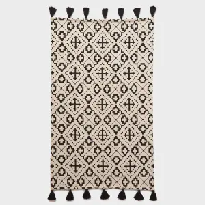 Homescapes Reva Black & White Handwoven Cotton Geometric Rug 160 x 230 cm