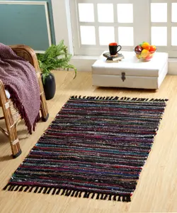 Festival Recycled Cotton Blend Rag Rug in Varied Colourways Indoor and Outdoor Use / 120 cm x 180 cm / Black