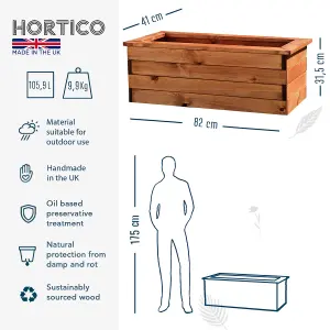 Set of 2 HORTICO™ Wooden Planter, 82cm Long Trough Planter, Made in the UK Scandinavian Red Wood Outdoor Plant Pots H31 L82 W41 cm