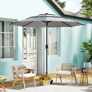 2.89M Tiltable Garden Parasol Outdoor Sun Shade Umbrella with Solar LED Lights Crank Tilt No Base, Light Grey