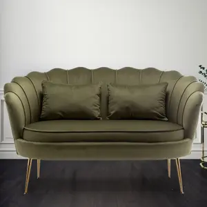 2 Seater Loveseat Small Sofa in Sage Green Velvet Fabric