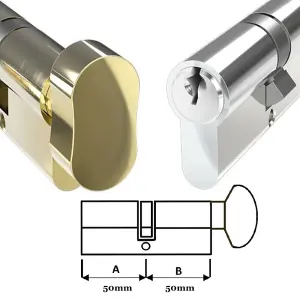 Door Lock with Keys Thumb Turn Euro Cylinder Barrel Lock Polished Brass 50/50 L(100mm)