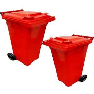 Large 240 Litre Red Coloured Outdoor Council Wheelie Bins Complete With Lid And Wheels