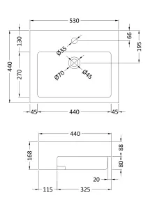 Square Ceramics Semi Recessed 1 Tap Hole Compact Basin (Tap Not Included), 530mm - Balterley