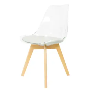 Soho Clear and Light Grey Plastic Dining Chair with Squared Light Wood Legs