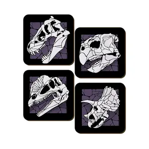 Grindstore Dinosaur Skulls Coaster Set (Pack of 4) Black/Purple/White (One Size)