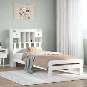 Berkfield Bookcase Bed without Mattress White 100x200 cm Solid Wood Pine