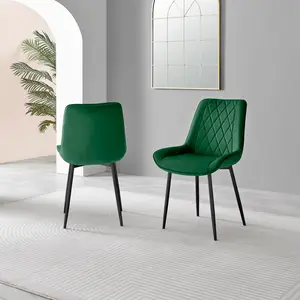 Sandy Classic Wood Effect & Metal Dining Table Set with 6 Luxury Velvet Dining Chairs Green/Black