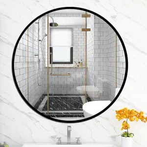 Black Round Wall Mounted Bathroom Framed Mirror 60 cm