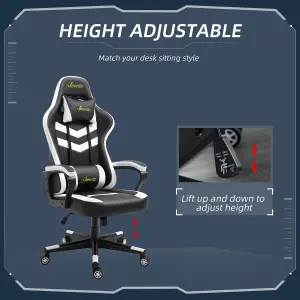 Vinsetto Racing Gaming Chair with Lumbar Support, Headrest, Swivel Wheel, PVC Leather Gamer Desk, Black White