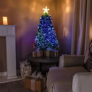 2ft - 7ft Green Fibre Optic Christmas Tree With Multi Coloured Fibre Optic Lights, 3ft