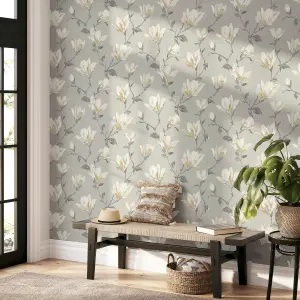 Arthouse Lily Floral Natural Wallpaper