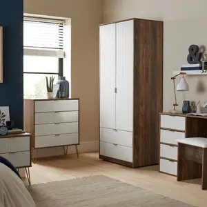 Linear Ready assembled Matt white dark oak effect 3 Drawer Chest of drawers (H)695mm (W)765mm (D)415mm