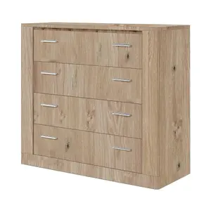 Idea 10 Contemporary Chest Of Drawers Silver Handles 4 Drawers Oak San Remo Effect (H)910mm (W)1000mm (D)420mm