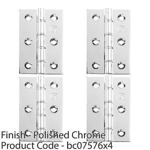 4 PACK - PAIR Double Steel Washered Butt Hinge - 102 x 67 x 4mm Polished Chrome Door