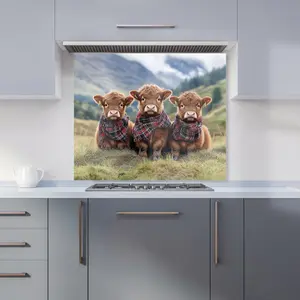 Trio Of Baby Highland Cows Kitchen Splashback