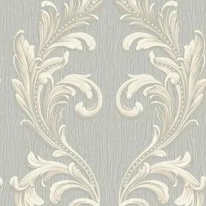 Belgravia Décor Tiffany Scroll Silver Textured Wallpaper