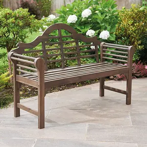 Lutyens Style Wooden Garden 2 Seater Bench Oiled Chestnut Finish Acacia Hardwood W129 x D52 x H89cm