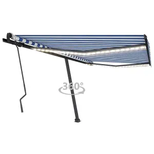 Berkfield Manual Retractable Awning with LED 400x300 cm Blue and White