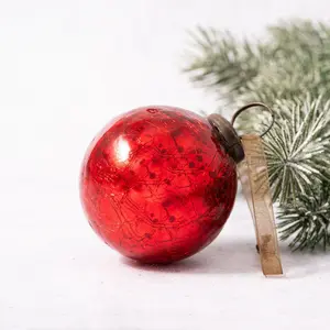 Crackle Glass Bauble (Set of 3) Red / 5cm H x 5cm W x 5cm D