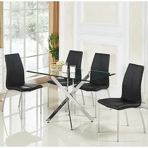 Furniture In Fashion Daytona Small Glass Dining Table With 4 Opal Black Chairs