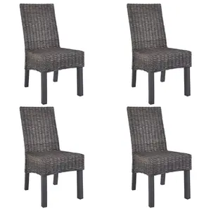 Berkfield Dining Chairs 4 pcs Brown Kubu Rattan and Mango Wood