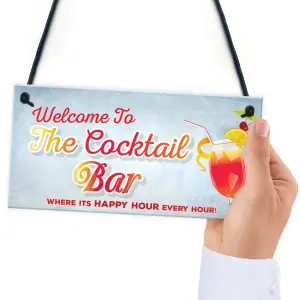 Red Ocean Welcome To Cocktail Bar Novelty Hanging Plaque Pub Bar Garden Sign Friendship Gift