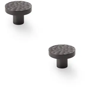 2 PACK - Slim Hammered Door Knob - Dark Bronze 38mm Round Cupboard Cabinet Pull Handle