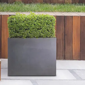 IDEALIST™ 60cm Tall Garden Trough, Dark Grey Reinforced Stone Rectangular Planter, Outdoor Large Plant Pot L70 W40 H60 cm, 124L