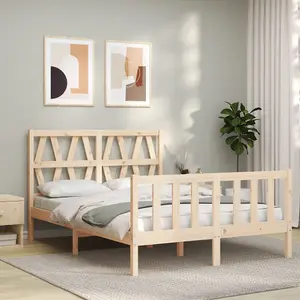 Berkfield Bed Frame with Headboard Small Double Solid Wood