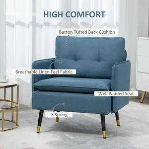 HOMCOM Modern Upholstered One Seater Sofa for Bedroom Living Room Dark Blue