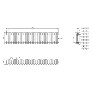 Braxton White Quadruple Horizontal Column Radiator - 300x1370mm