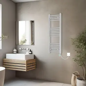 Rinse Bathrooms Electric Heated Towel Rail Curved Chrome Thermostatic Bathroom Towel Radiator with Timer - 1000x400mm