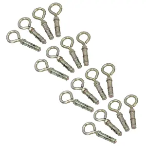 10mm Closed Hook Eye Bolts Rawl Shield Wall Anchor Expansion Brick Stone 16pc