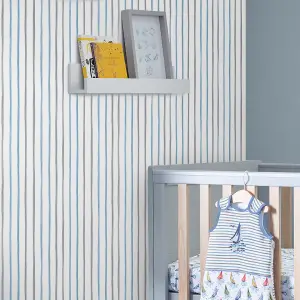 Laura Ashley Painterly Stripe Blue, Grey & White Kids Smooth Wallpaper