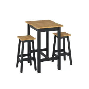 Corona Black Wavy Edge Rectangular High Breakfast Bar Table & Pair Bar Stool SET, 60cm wide x 80cm deep