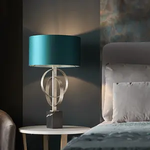 Luminosa Trento Table Lamp Antique Silver Leaf & Teal Satin Fabric